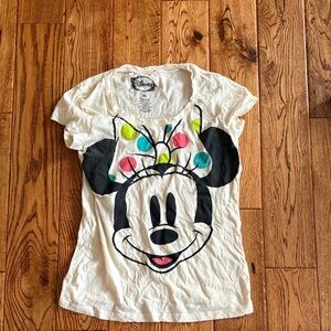Disney Women’s Minnie Mouse White Tee with Colorful Bow